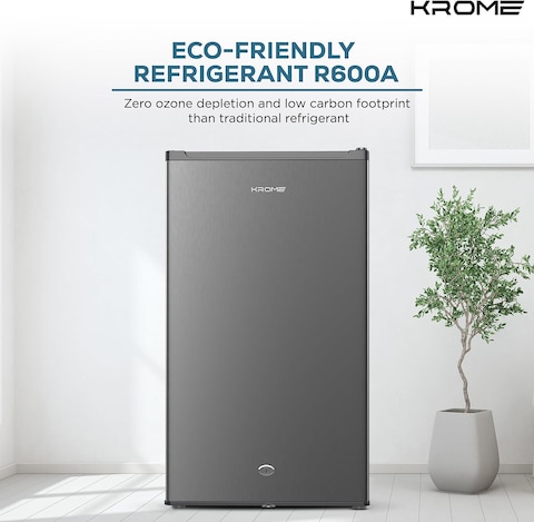 Krome 120L Single Door Refrigerator, Energy Class E/F, Ideal For Small Spaces, Reversible Door, Mini Fridge Suitable For Kitchen, Bedroom, Office &amp; Bar, Inox Silver, KR-RDC120H