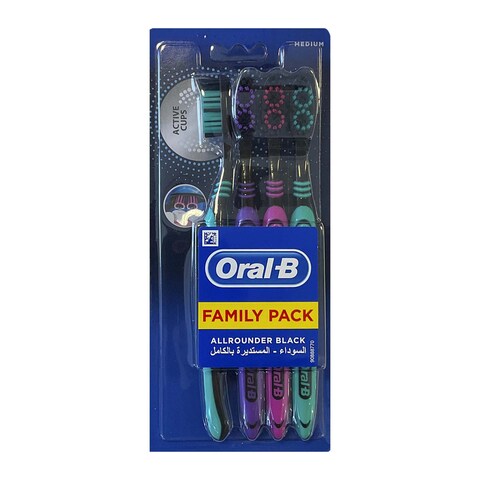Oral B Family Pack All Round Black Tooth Brush - Medium - 4 Brushes