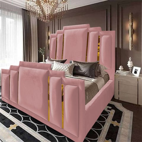 إن هاوس باريس هيكل سرير منجد بالمخمل - نفر ونص - 200×150 سم - زهري فاتح