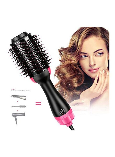 3-In-1 Multi Styling Hair Dryer Brush Black/Pink