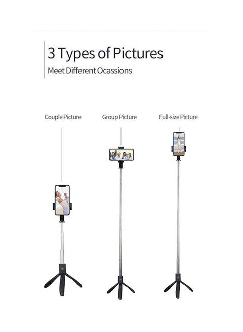 Generic - Selfie Stick Tripod With Mirror Extendable Monopod Black