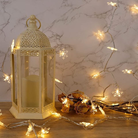 10M 100 LED Christmas Snowflake String Lights, Extendable for Holiday Party, Xmas Tree, New Year, Garden Decorations, Warm White