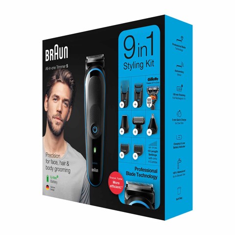 Braun All In One Hair Trimmer With Gillette Fusion5 ProGlide Razor- Black/Blue - MGK5280