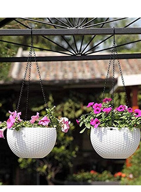 vsell24&nbsp;6Pc Round Hanging Flower Pot With Drainage Hole For Indoor Outdoor Balcony Garden Pots White 25X16Cm