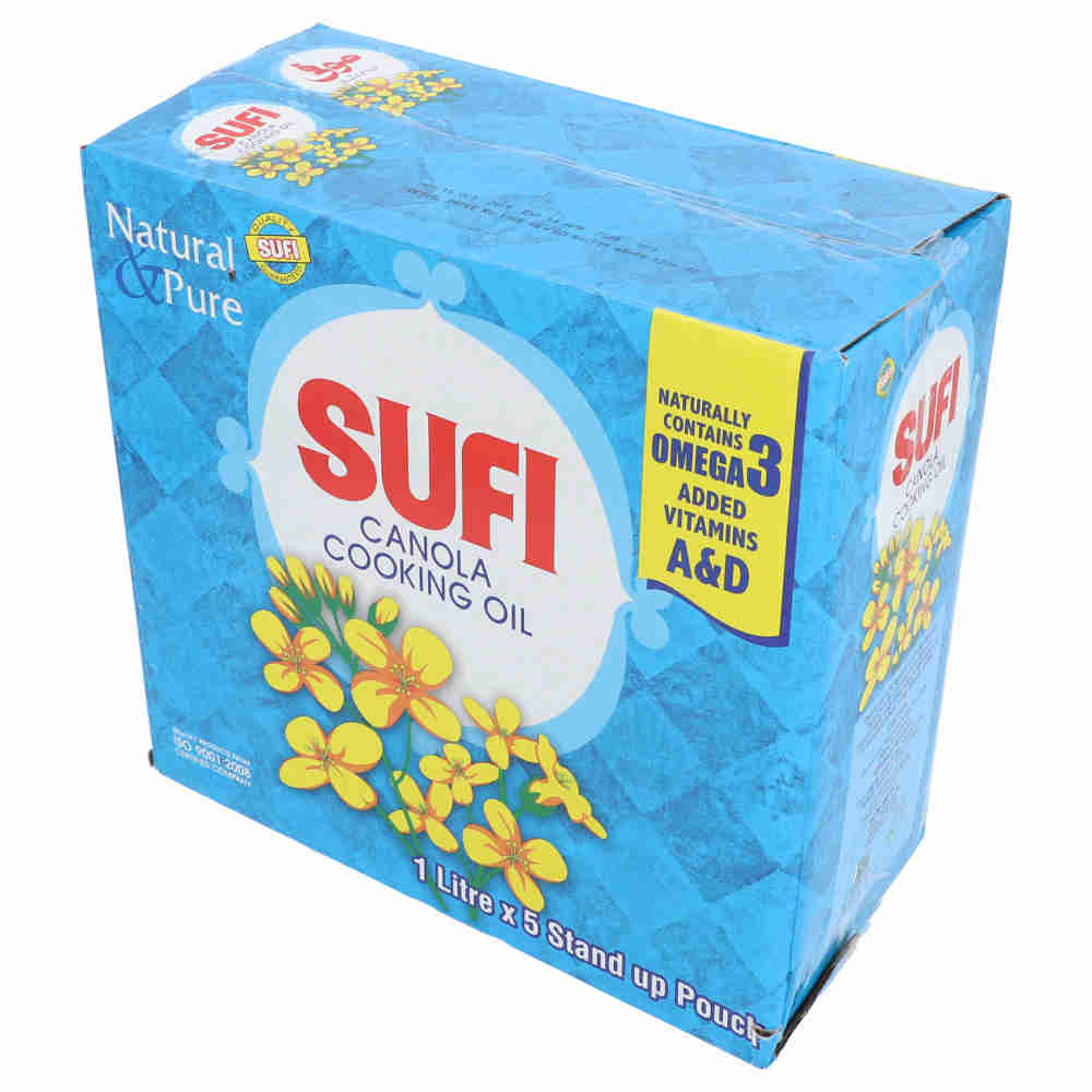 Sufi Canola Cooking Oil Stand up Pouch 1 lt (Pack of 5)