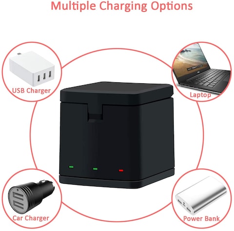 DMK Power AHDBT-901 3 Channel LED Type C USB Battery Charger Storage Box Compatible with Hero 9/10 Black Action Camera Batteries