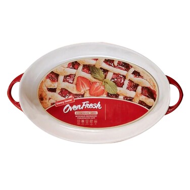 Danny Home 1030-3 Ceramic Bakeware Dish 15 Inch Red/Cream