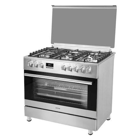 Gorenje Freestanding Gas Cooker 90cm With Cast Iron Pan Support and 105L Multifunction Fan Oven GI9321X Stainless Steel