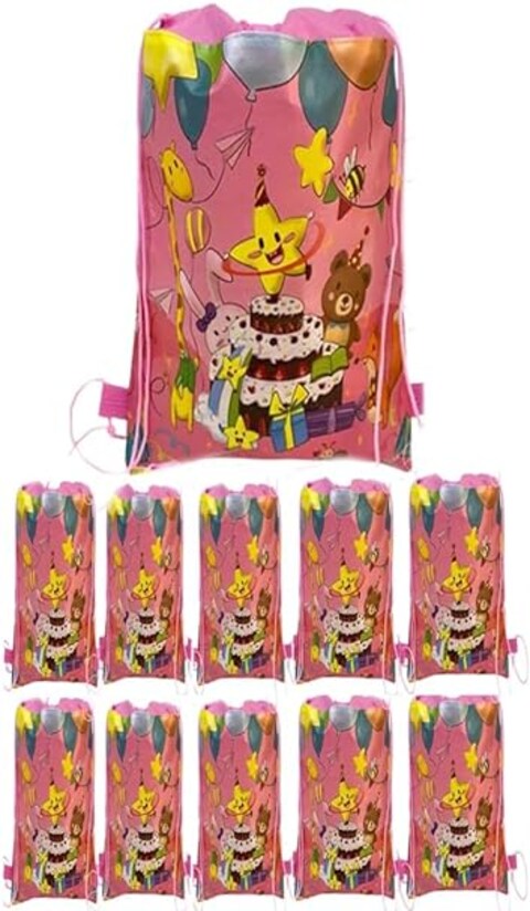 Drawstring Bag for Boys/Girls Travel Storage Package Cartoon School Backpack Children Kids Birthday Party Favors Bags 10 pcs Pink