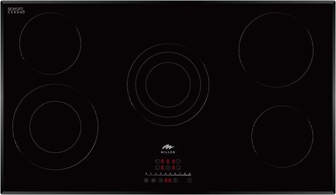 MILLEN 90 cm Built-in Electric Hob 5 Heating Zones - MEH 902 BL, Kanger Glass Ceramic, 8700 Watts, Hi-Light Heating Elements, Touch and Slider Control, 3 Year Warranty