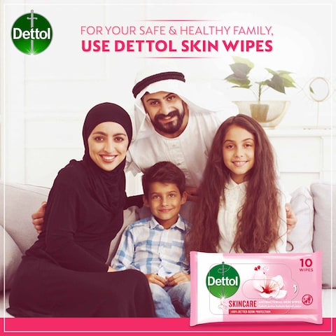 Dettol Skincare Antibacterial Wipes, 10 Pcs (Pack of 5)