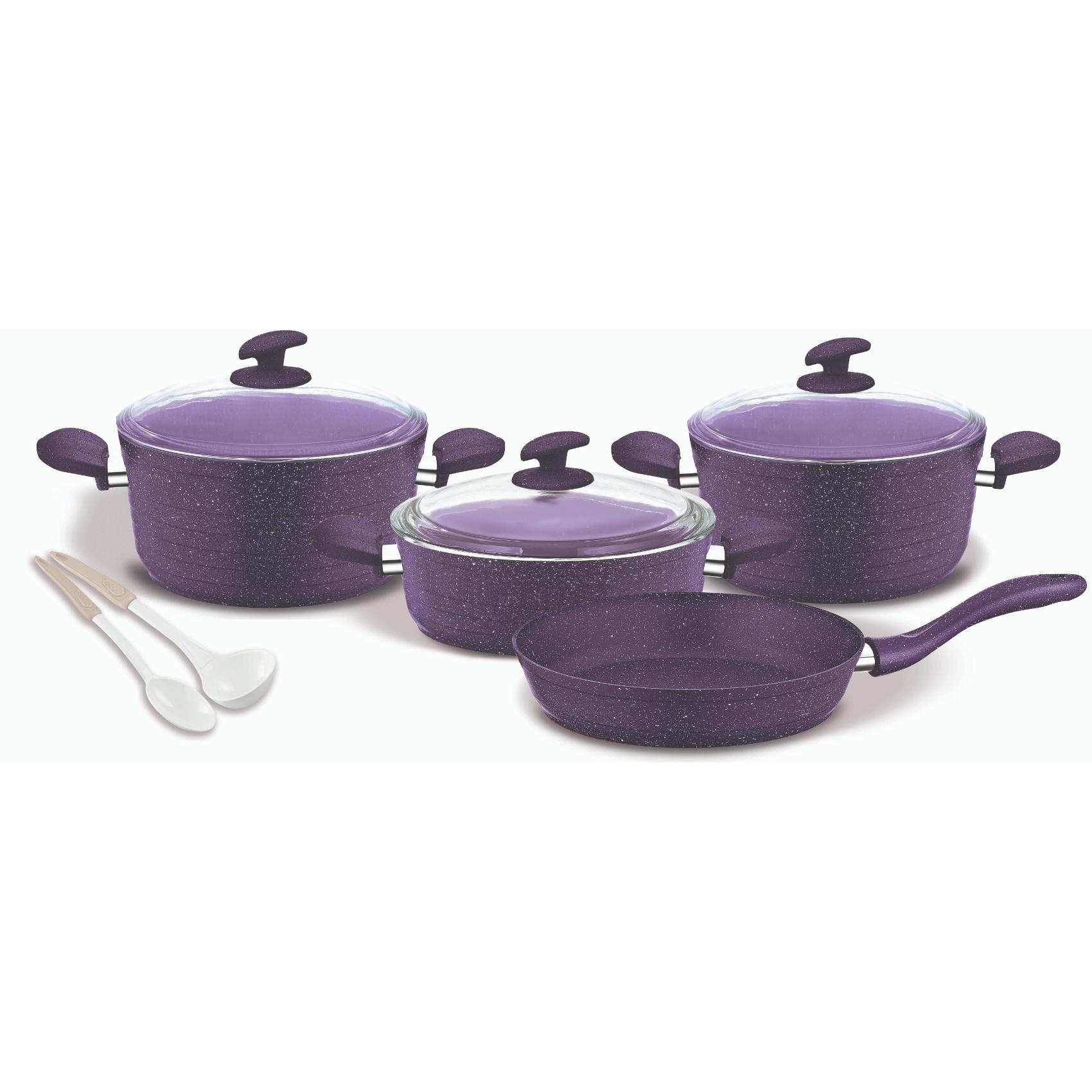 Home Maker Granite Cookware Set Purple And White 9 PCS