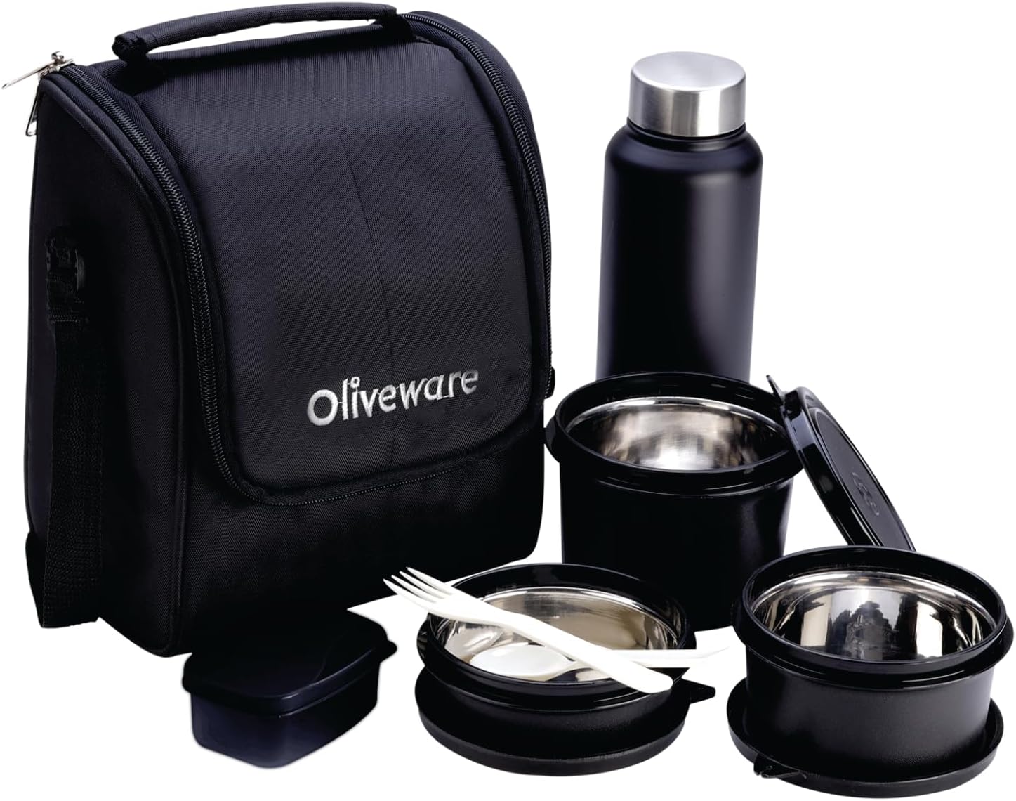 Buy Teso Lunch Box with Bottle - Black 3 Stainless Steel Containers and ...