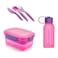 M-Design Lunch Set - 1.1L Lunch Box with 500ml Water Bottle and 3-Piece Cutlery Set - Pink/Purple