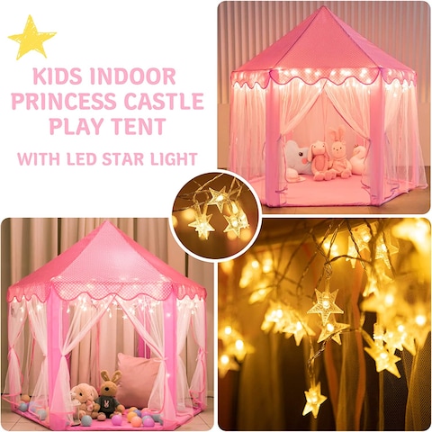 Princess Castle Girls Play Tent Toy, Kids Large Fairy Playhouse Tent with Star Lights