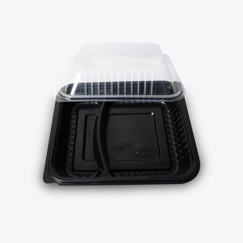 COSMOPLAST 50PCS DARK MEAL TRAY WITH LID 2 COMPARTMENT (PACK OF 5) 5x10