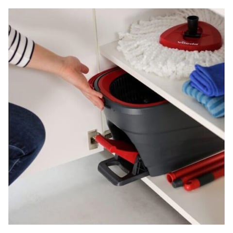 Vileda Turbo Smart Easy Power Spin and Wring Mop and Bucket Set Red &amp; black