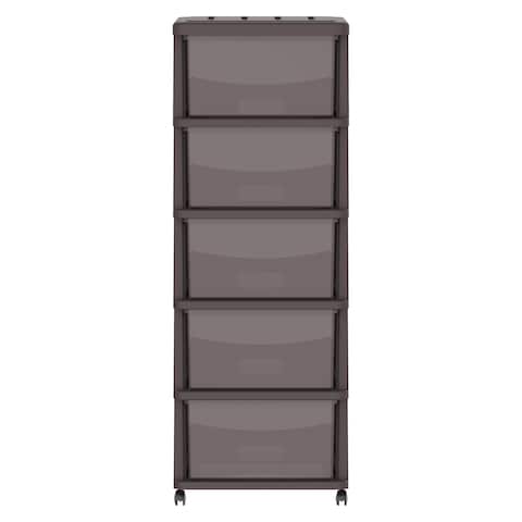 Cosmoplast Cedargrain 5 Tiers Storage Cabinet With Drawers And Wheels Dark Brown 50x40x114cm