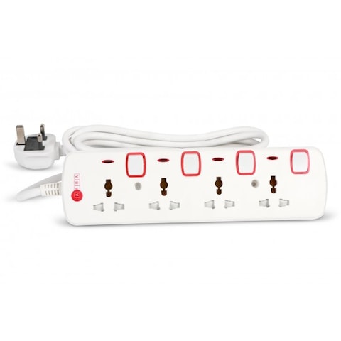 AFRA Japan Universal Extension Cord, 4 Way, 4 Universal Sockets, 5 Meter Cable, Easy Set-Up & Storage, Shockproof, 250V