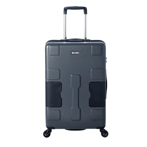Tach V3 Hardcase Carry-on Luggage - 20 inch Spinner Suitcase With TSA Lock - 2 USB Charging Ports - Water Bottle Holder - Patented Built-In Connecting System - Easily Links 6 Bags - Dark Grey