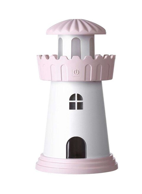 Gulfdealz - Ultrasonic Light House Shaped Humidifier With USB And LED Light 2.5 Watts BC7-H011 White/Pink