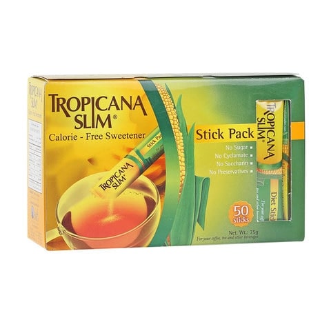 TROPICANA SLIM ZERO CALORIE SWEETENER DIET STICKS SUGAR FREE (50X1.5G) 75G