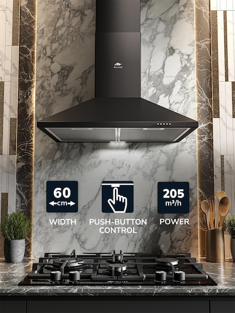 MILLEN 60cm Black Chimney Range Hood - MKH 604 BL, 3 Years Warranty