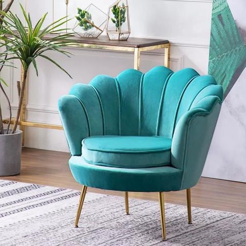 Round shaped Flower chair - Mettle legs - velvet (L.blue)