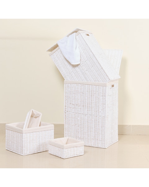Homesmiths Medium Storage Basket White with Liner 32 x 24 x 12 cm