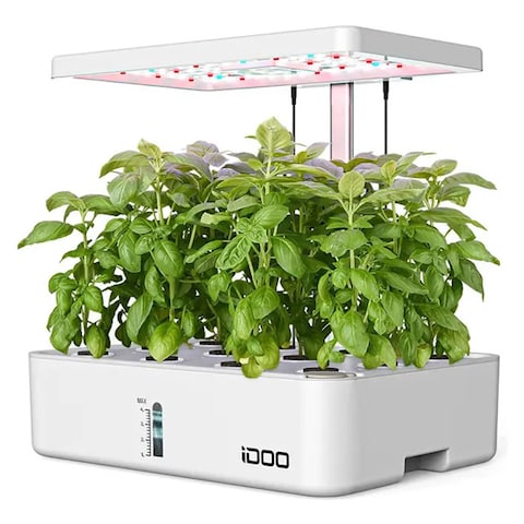 iDoo 12Pods Hydroponics Growing System, Indoor Herb Garden With Led Grow Light, Built-In Fan, Automatic Timer, Smart Garden Germination Kit, Adjustable Height Up To 11.3&quot; For Home &amp; Office - White