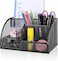 Desk Organizer, MesDesk Organizer, Mesh Multifunctional Desktop Caddy Pen Holder with 6 Compartments and 1 Drawer, Black Stationary Holder for Home, Office Supplies, School, Classroom, Workshop
