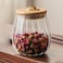 1CHASE Borosilicate Glass Storage Jar With Airtight Bamboo Lid And Metal Handle 700ml, Oval, Petal Decorative Container, To Store Tea, Coffee Beans, Candy, Spices, Biscuits - Set Of 4