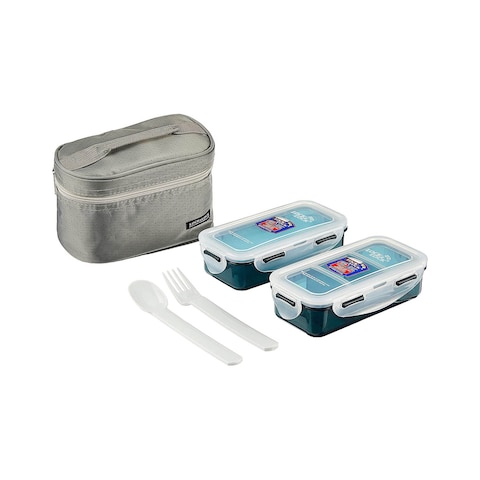 Lock &amp; Lock Lunch Box Set With Bag Spoon And Fork HPL754D Multicolour 5 PCS