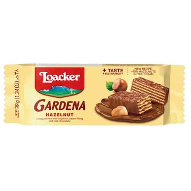 LOACKER GARDINA MILK CHOCOLATE COATED WIFERS WITH WITH HAZELNUT CREAM FILLING 38G