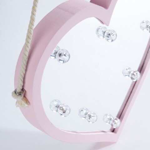 Heart-Shaped Mirror with Pink Frame and Light LEDs 32x30cm