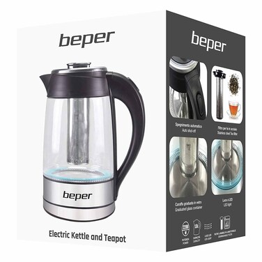 Beper BB.103 Electric Kettle And Tea Pot 1.8L (2200W) Black/Silver