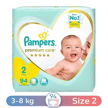 Pampers Premium Care Diapers 2 Mini, 3-8 Kg - 94 Diapers