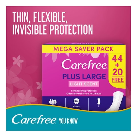 Carefree Plus Large Pantyliners Megapack White 64 Liners