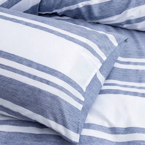 Luna Home Single Size 4 Pieces, Blue Stripe Design Duvet Cover Set
