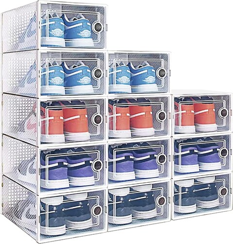 20 Pack Plastic Stackable Shoe Box Foldable Display Box Container