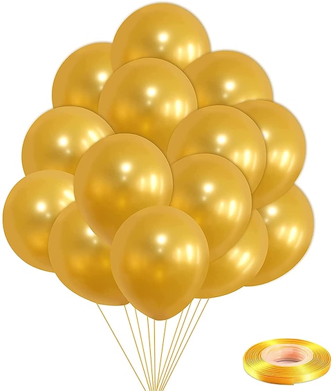 Party Time 20-Pieces 10 inches MetallicGold Balloons, Latex Balloons For Baby Shower, Bridal Shower, Valentine&#39;s Day, Wedding Decor &amp; Birthday Party Decoration - Party Supplies