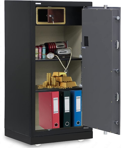 Rubik Safe Box X-Large Capacity, Triple Security Lock, Floor Standing with Wheels, Fire Resistant Coat, for Home Office (Size 120x60x49cm) Black/Grey