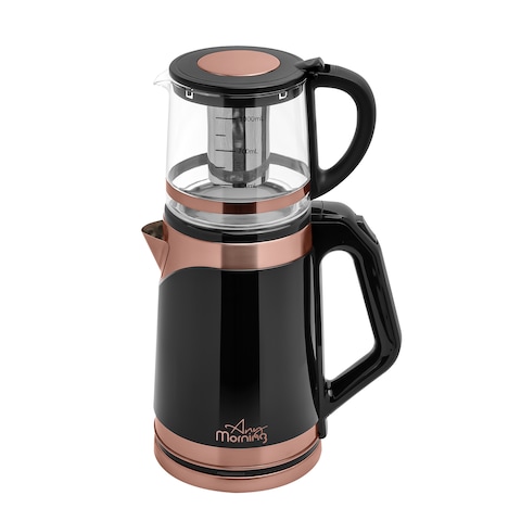 Any Morning Turkish Electric Tea Maker with Auto Shut Off and Boil Dry Protection, Cordless Kettle with Teapot Set and Detachable Filter, 360 Swivel Base, 2 L, 68 oz, 1500W