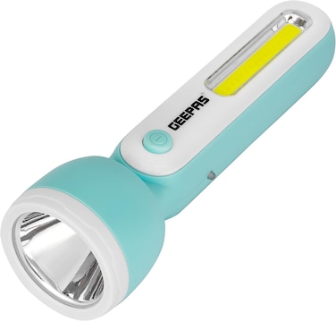 Geepas Rechargeable LED Torch, GFL51060, Sturdy Housing With COB And Hi-Power LED, 3 Hours Working Time, Lead-Acid Battery, Compact And Lightweight Design, Perfect For Indoor And Outdoor Use
