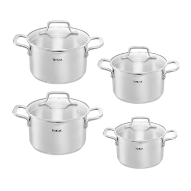 Tefal Stainless Steel Cooking Pots Set - Sizes 20-24-26-28 - 4 Pieces