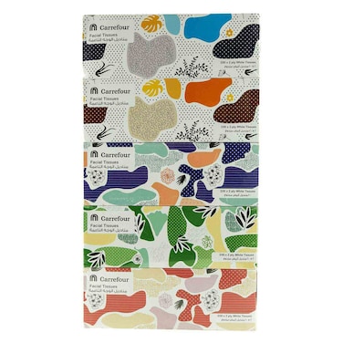 كارفور مناديل وجه ناعمة وإقتصادية بطبقتين – أبيض 200 منديل حزمة من 5