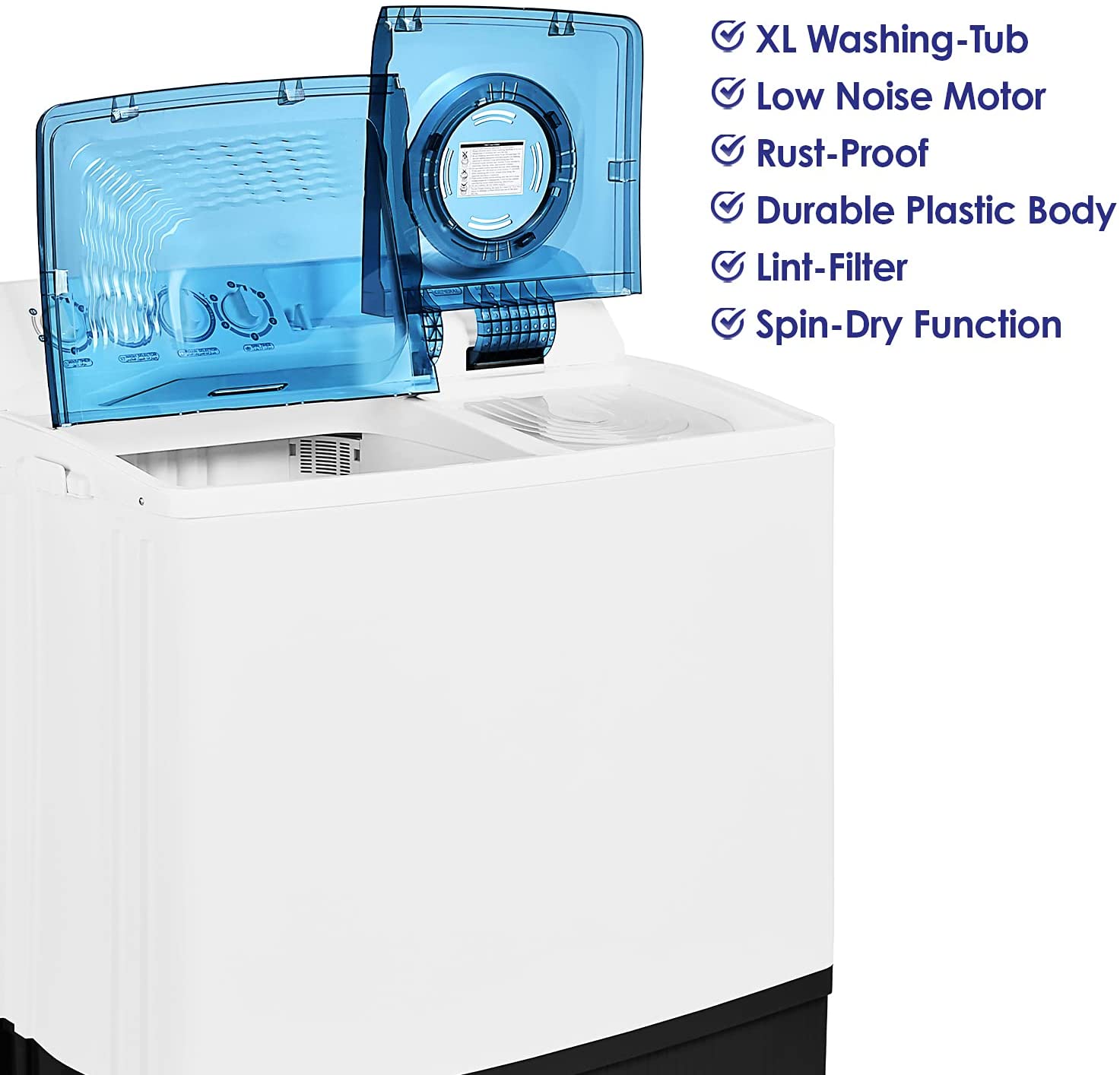 Super General 14 Kg Twin-Tub Semi-Automatic Washing Machine, White/Blue, Efficient Top-Load Washer With Lint Filter, Spin-Dry, Sgw-155, 99.5 X 55.5 X 115.5 Cm, 1 Year Warranty