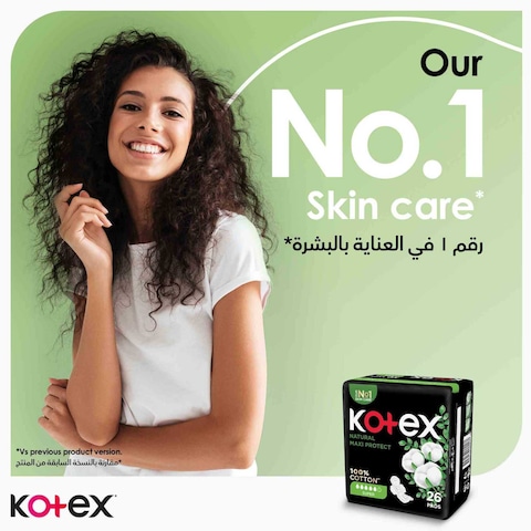 Kotex Natural Maxi Protect Thick Pads 100% Cotton Pad Super Size with Wings 44 Sanitary Pads