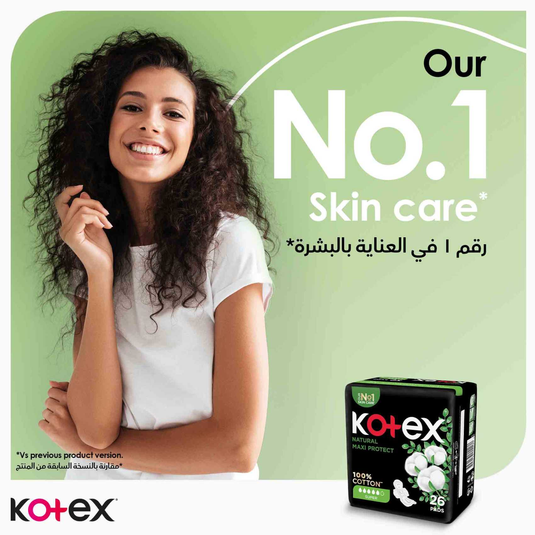 Kotex Natural Maxi Protect Thick Pads 100% Cotton Pad Super Size with Wings 44 Sanitary Pads