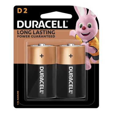 Duracell D Alkaline Battery 1.5V Black 2 count
